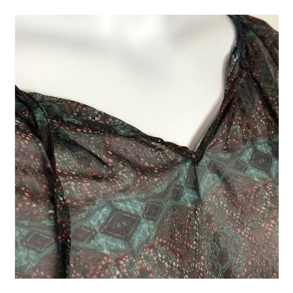 Zara Basic Boho Sheer Blouse Self-Tie Neck Multicolor Long Sleeve Small - Picture 9 of 15